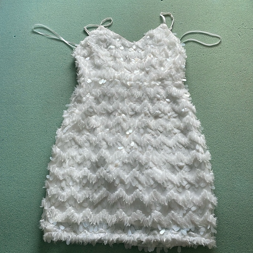 White Textured Sequin Mini Dress - Women